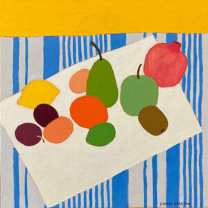 Mixed Fruit on Striped Tablecloth