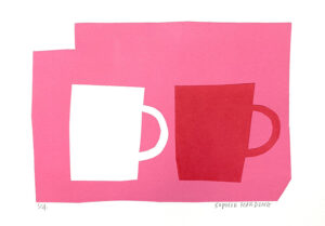 White Cup and Red Cup monoprint